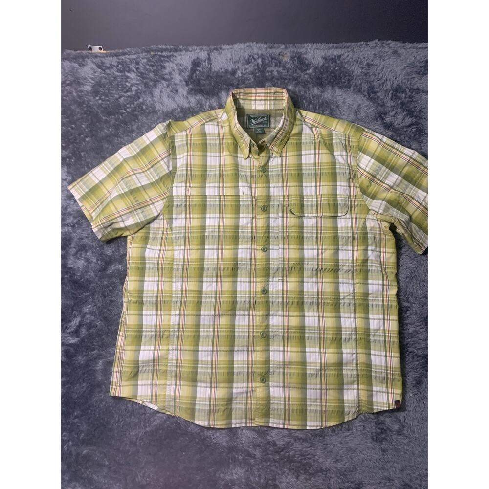 Woolrich Men’s XL Green Plaid Short Sleeve Button Down Shirt Cotton Outdoor